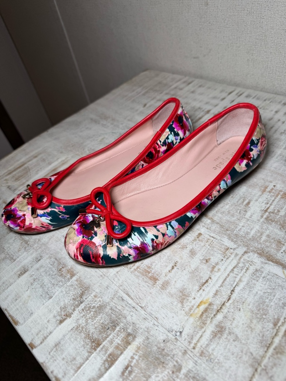 Kate Spade Floral Red Trim Women's Ballet Flats